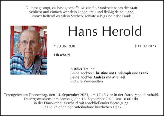 Anzeige von Hans Herold von MGO