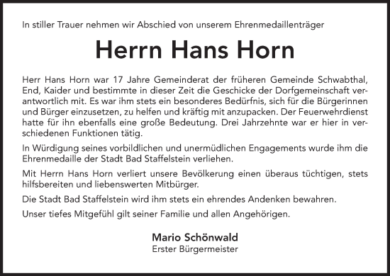 Anzeige von Hans Horn von MGO
