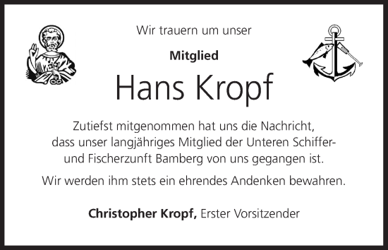 Anzeige von Hans Kropf von MGO