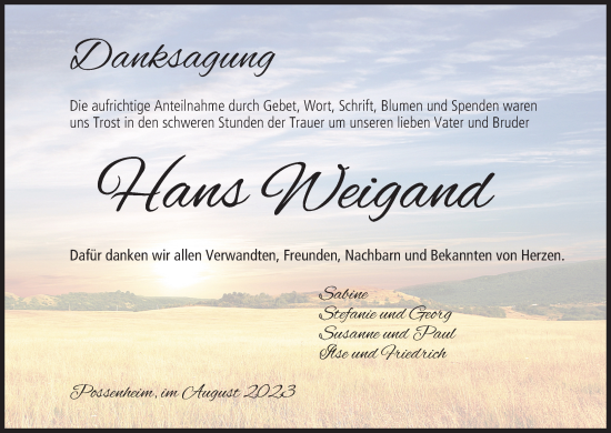 Anzeige von Hans Weigand von MGO