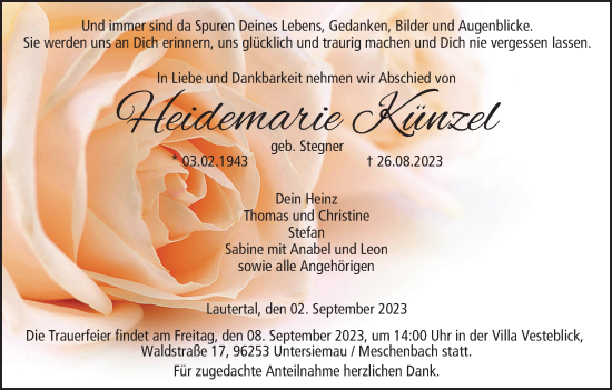 Anzeige von Heidemarie Künzel von MGO