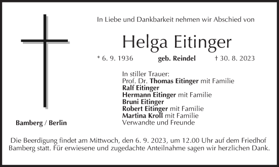 Anzeige von Helga Eitinger von MGO