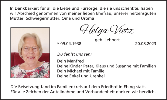 Anzeige von Helga Vietz von MGO