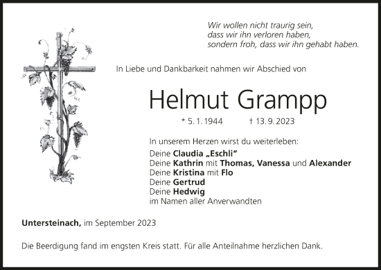 Anzeige von Helmut Grampp von MGO