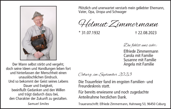 Anzeige von Helmut Zimmermann von MGO