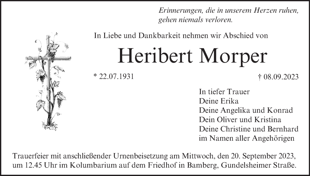  Traueranzeige für Heribert Morper vom 16.09.2023 aus MGO