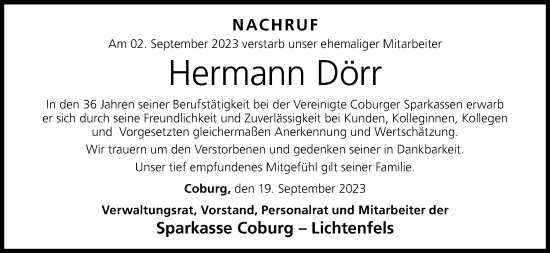 Anzeige von Hermann Dörr von MGO