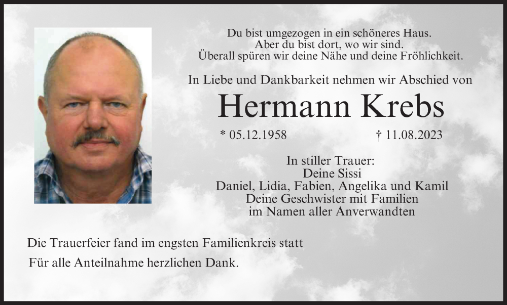  Traueranzeige für Hermann Krebs vom 09.09.2023 aus MGO