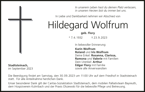 Anzeige von Hildegard Wolfrum von MGO