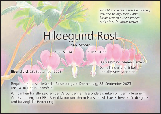 Anzeige von Hildegund Rost von MGO