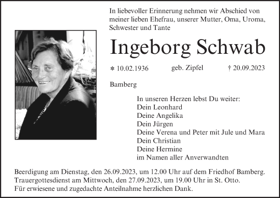 Anzeige von Ingeborg Schwab von MGO