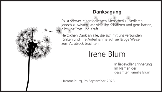 Anzeige von Irene Blum von MGO
