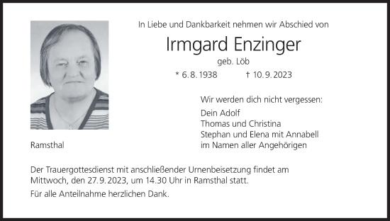 Anzeige von Irmgard Enzinger von MGO
