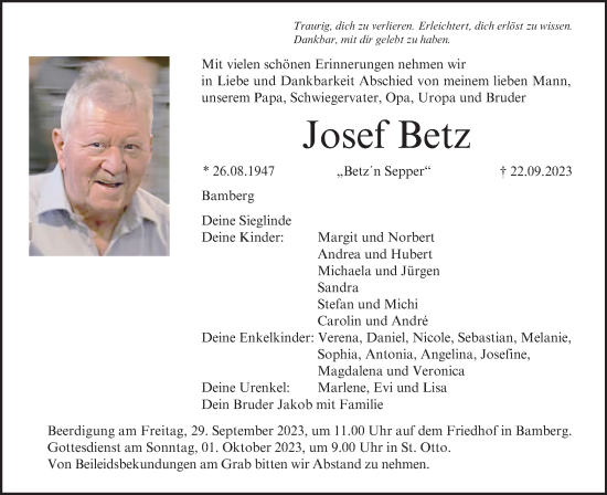 Anzeige von Josef Betz von MGO