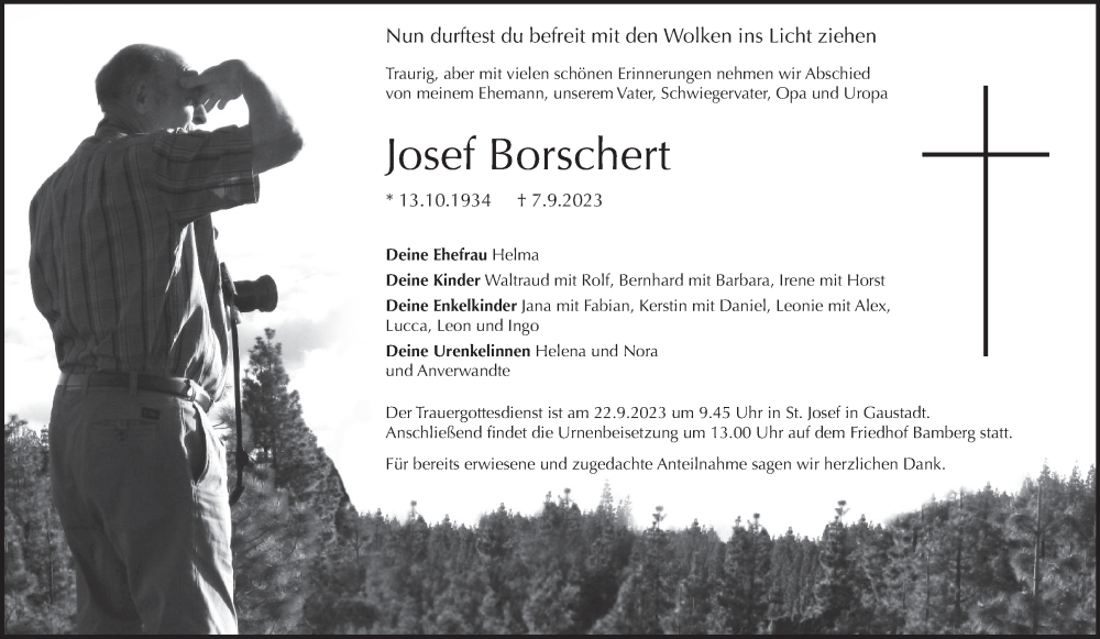  Traueranzeige für Josef Borschert vom 16.09.2023 aus MGO