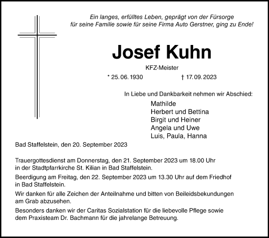 Anzeige von Josef Kuhn von MGO