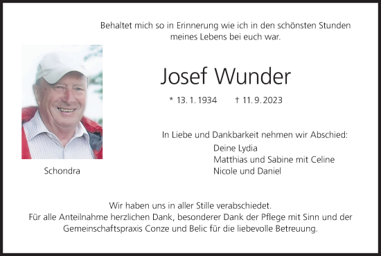 Anzeige von Josef Wunder von MGO