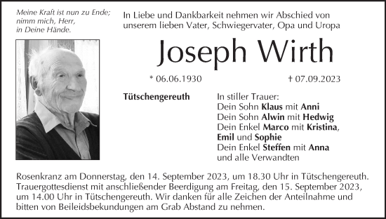Anzeige von Joseph Wirth von MGO