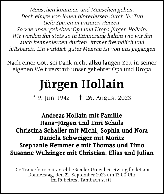 Anzeige von Jürgen Hollain von MGO