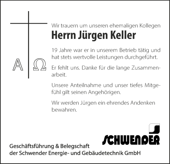 Anzeige von Jürgen Keller von MGO