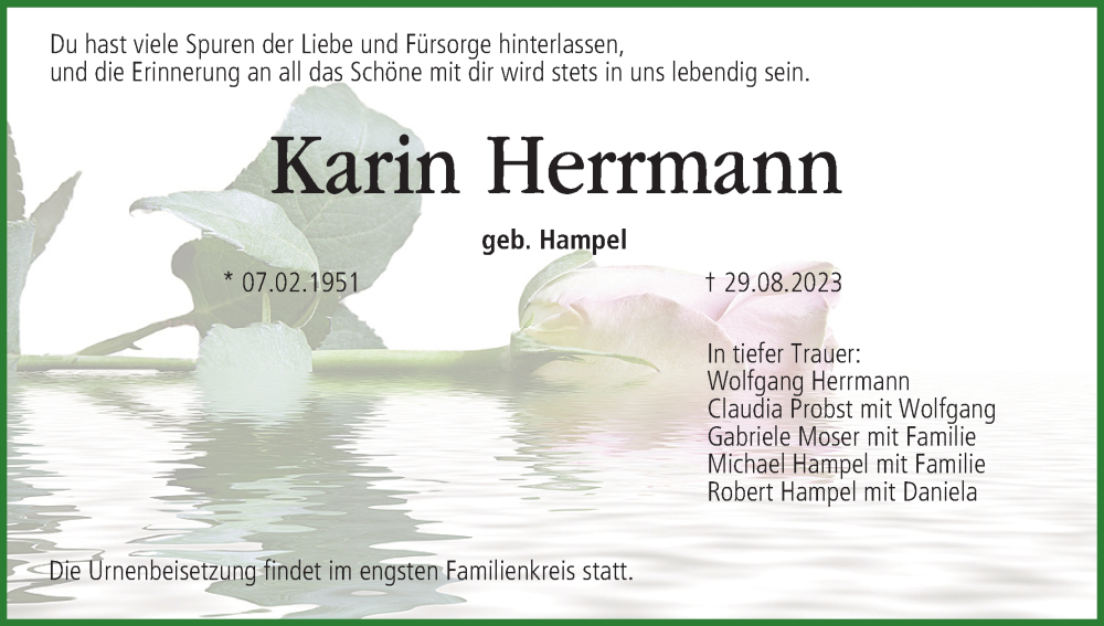  Traueranzeige für Karin Herrmann vom 09.09.2023 aus MGO