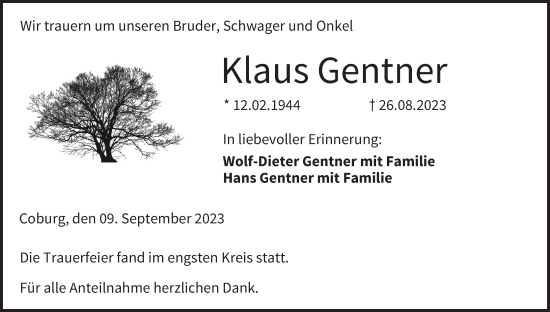 Anzeige von Klaus Gentner von MGO