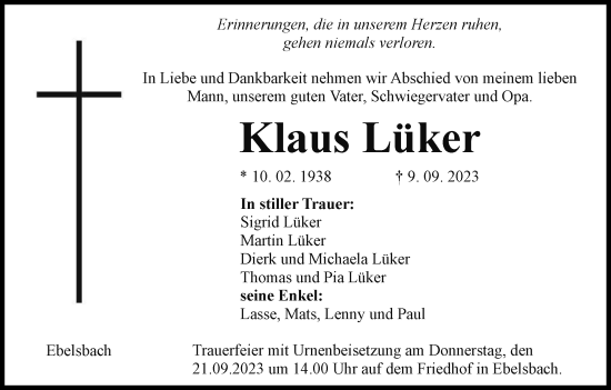Anzeige von Klaus Lüker von MGO