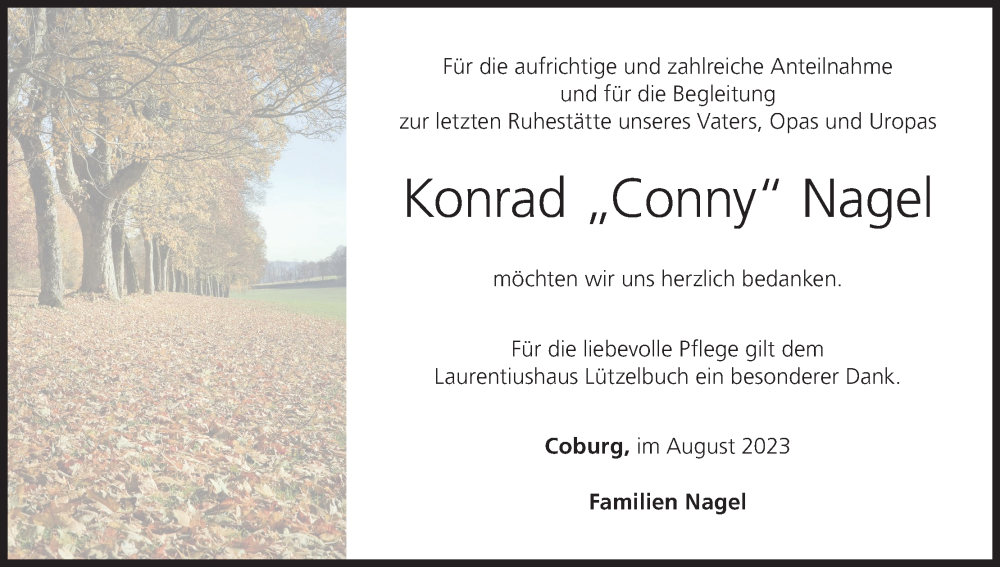  Traueranzeige für Konrad Nagel vom 02.09.2023 aus MGO