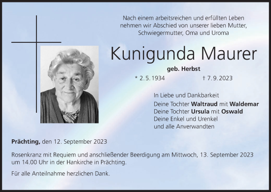 Anzeige von Kunigunda Maurer von MGO