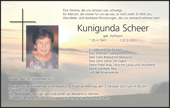 Anzeige von Kunigunda Scheer von MGO