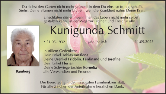 Anzeige von Kunigunda Schmitt von MGO