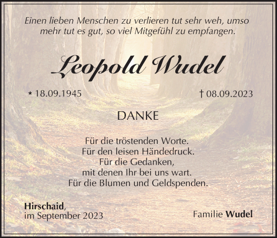 Anzeige von Leopold Wudel von MGO