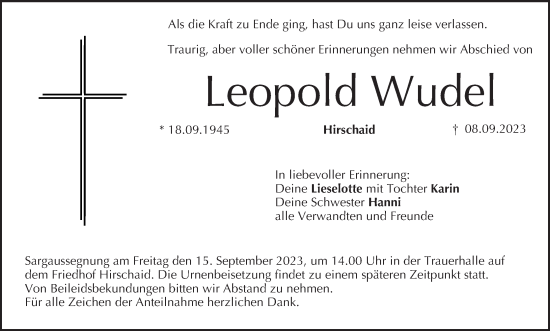 Anzeige von Leopold Wudel von MGO