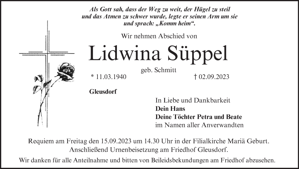  Traueranzeige für Lidwina Süppel vom 09.09.2023 aus MGO