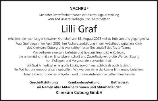 Anzeige von Lilli Graf von MGO