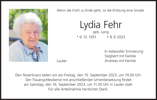 Anzeige von Lydia Fehr von MGO