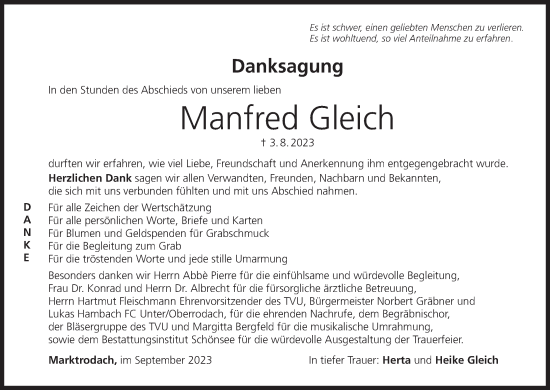 Anzeige von Manfred Gleich von MGO