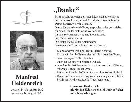 Anzeige von Manfred Heidenreich von MGO