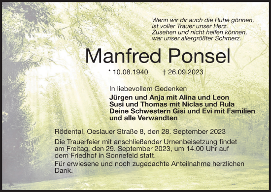 Anzeige von Manfred Ponsel von MGO