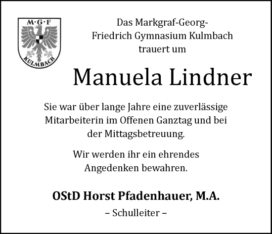 Anzeige von Manuela Lindner von MGO