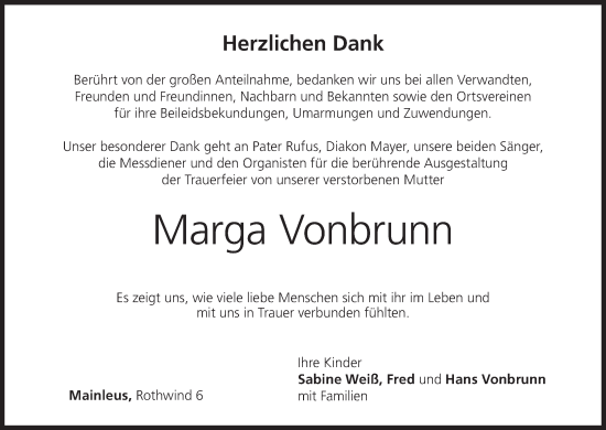 Anzeige von Marga Vonbrunn von MGO