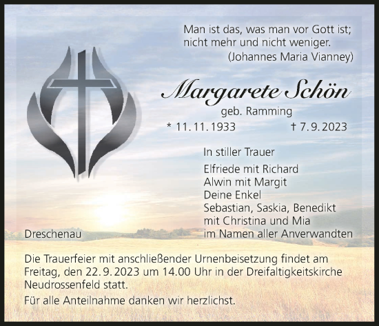 Anzeige von Margarete Schön von MGO