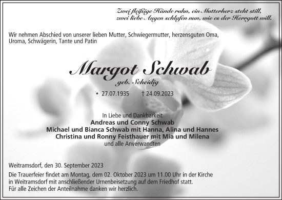 Anzeige von Margot Schwab von MGO