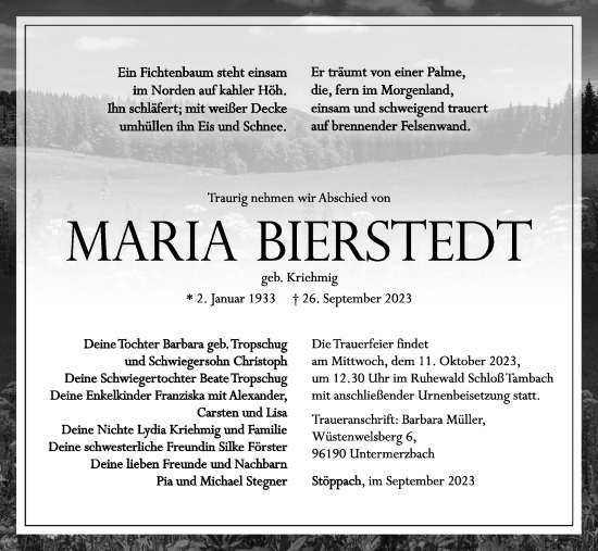 Anzeige von Maria Bierstedt von MGO