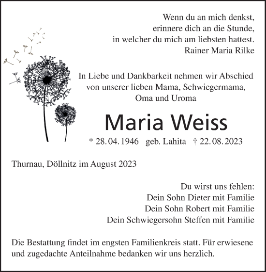 Anzeige von Maria Weiss von MGO