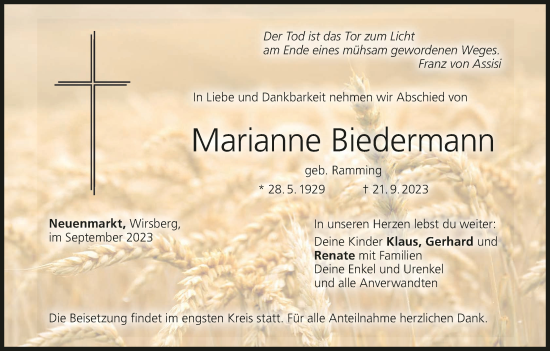 Anzeige von Marianne Biedermann von MGO