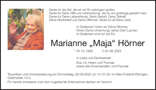 Anzeige von Marianne Hörner von MGO
