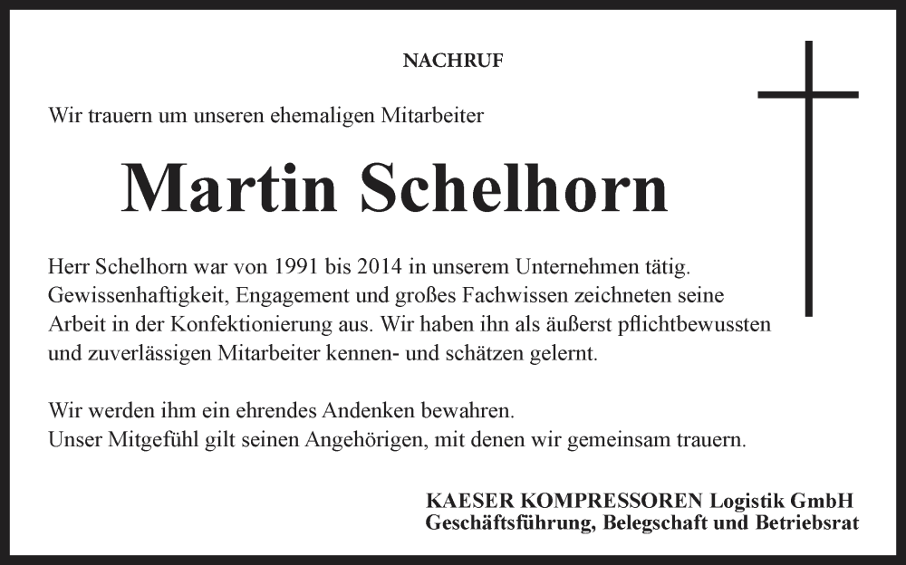  Traueranzeige für Martin Schelhorn vom 08.09.2023 aus MGO