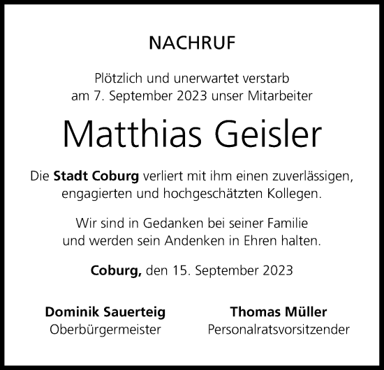Anzeige von Matthias Geisler von MGO