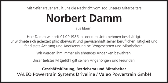 Anzeige von Norbert Damm von MGO